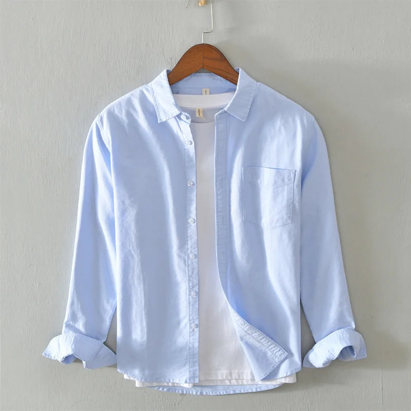 Spring Pink Shirts For Men Autumn Casual Slim Fit 100% Cotton Oxford Long Sleeve Shirt Men's Vintage button down shirt Clothes