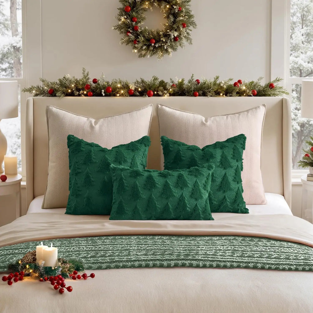 Christmas Throw Pillow Covers Set of 2 Xmas Tree 18x18 Pillow Covers Soft Plush Faux Wool Pillowcases Festival Winter Home Decor