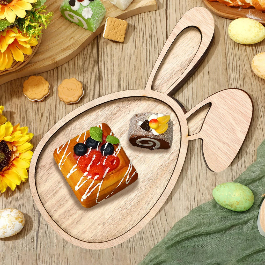 Easter Bunny Egg Wooden Tray Food Plate Fruit Serving Bread Display Wooden Spring Decor  Cake Decor Easter Supplies