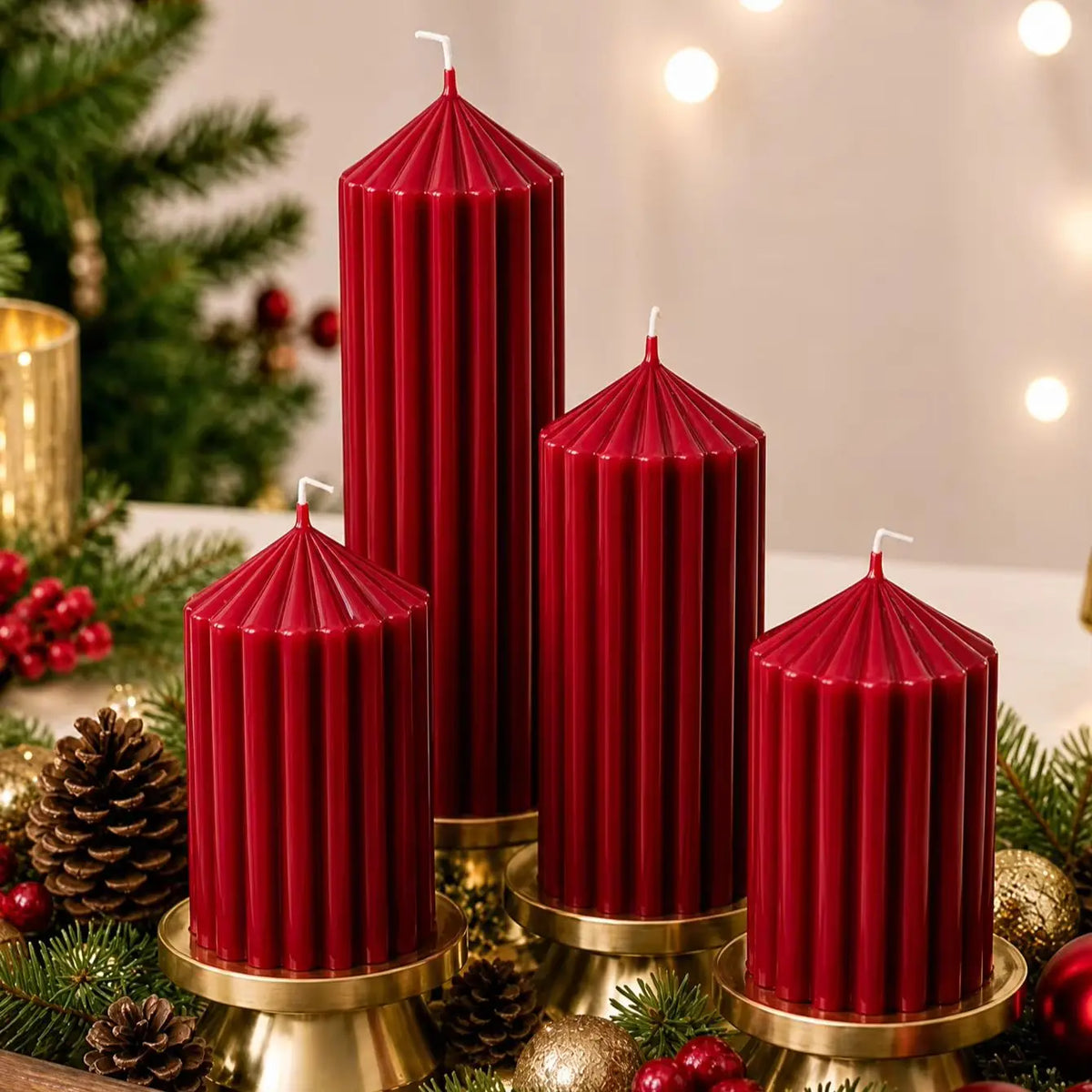 Christmas cylindrical aromatherapy candle set, wine red candle home decoration, Christmas candle center decoration