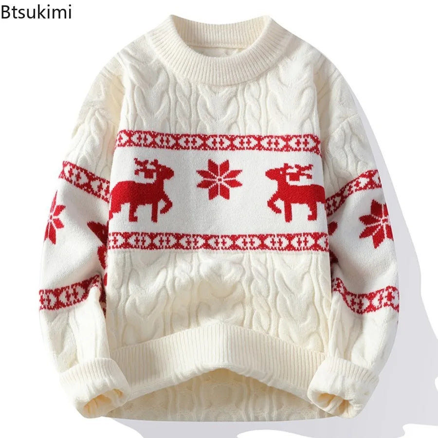 Autumn Winter Christmas Sweaters Men's Long Sleeve O-Neck Knitting Jumper Tops Vintage Pattern Crochet Male Sweater Pullovers