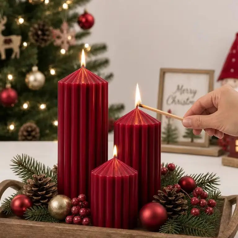 Christmas cylindrical aromatherapy candle set, wine red candle home decoration, Christmas candle center decoration