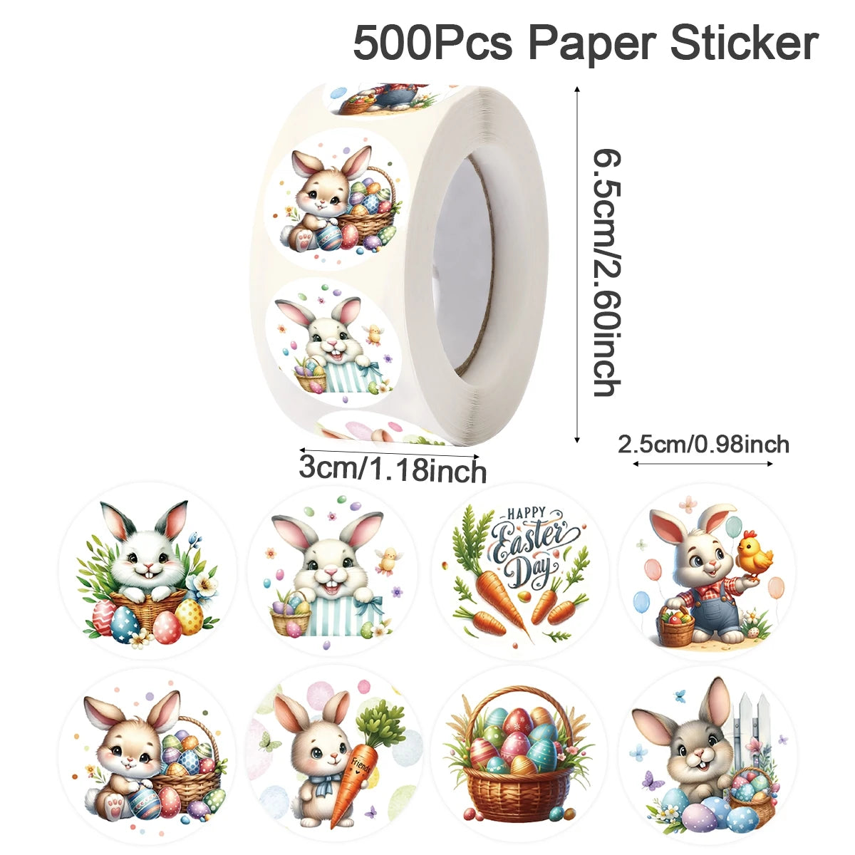 500pcs Easter Rabbits Round Stickers Cartoon Bunny Easter Egg Stickers Label Easter Party Envelope Gift Seal Sticker Label Decal