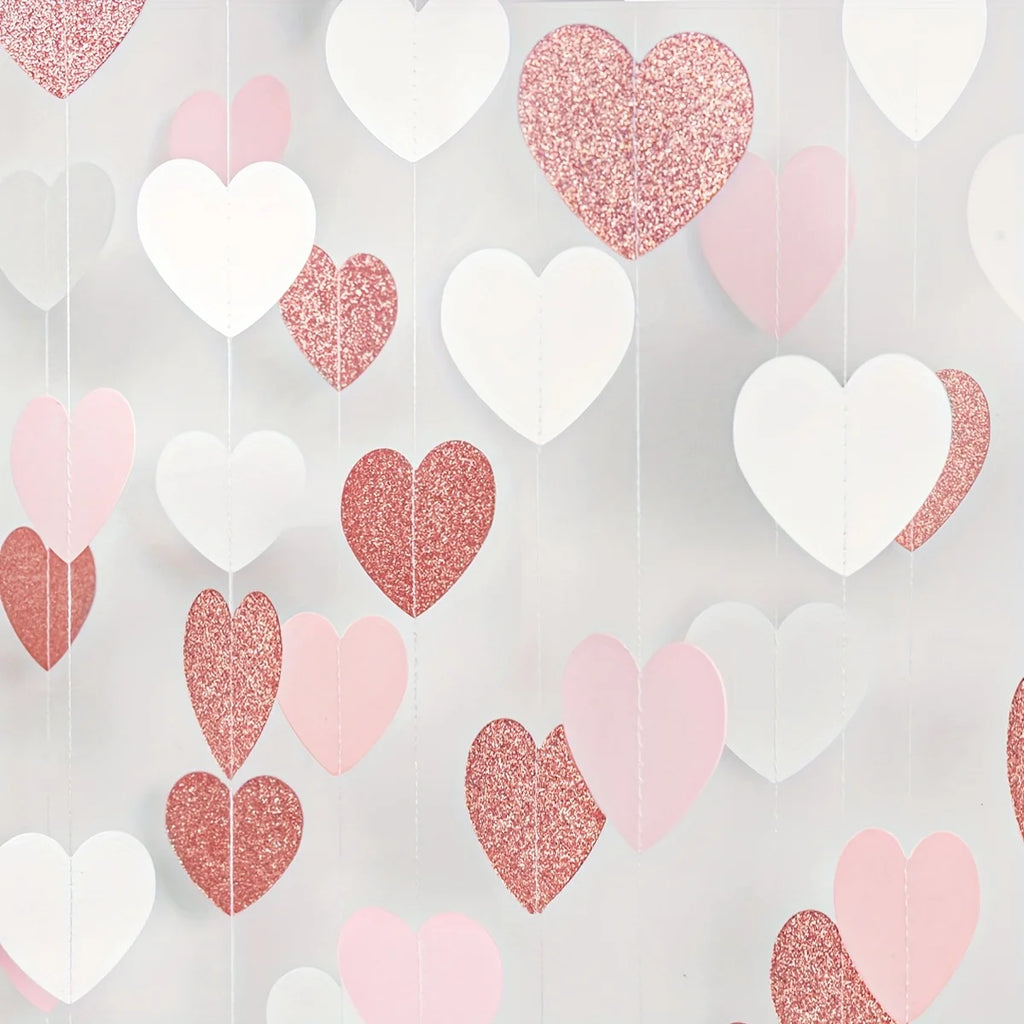 1pc Rose-Golden Pink White Party Decorations - Paper Heart Streamers Garland Galentines Valentines Day Decorations
