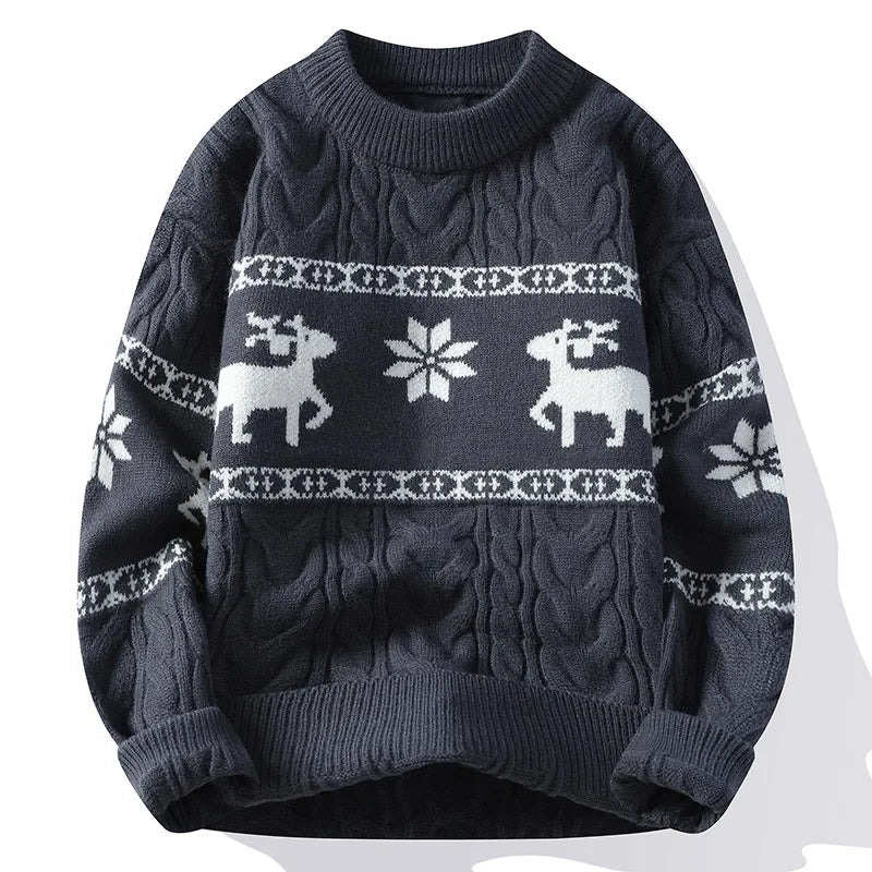Autumn Winter Christmas Sweaters Men's Long Sleeve O-Neck Knitting Jumper Tops Vintage Pattern Crochet Male Sweater Pullovers