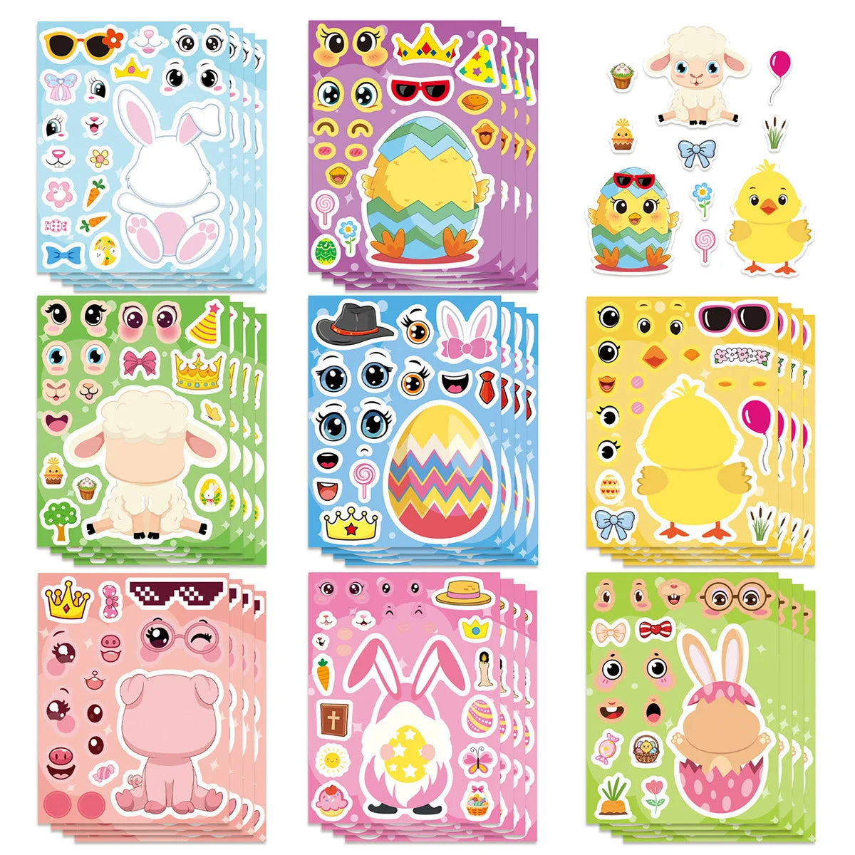 8/16/24PCS Cartoon Easter Animal Easter Egg Rabbit Sheep Puzzle Stickers Wholesale Cute Animal Stickers