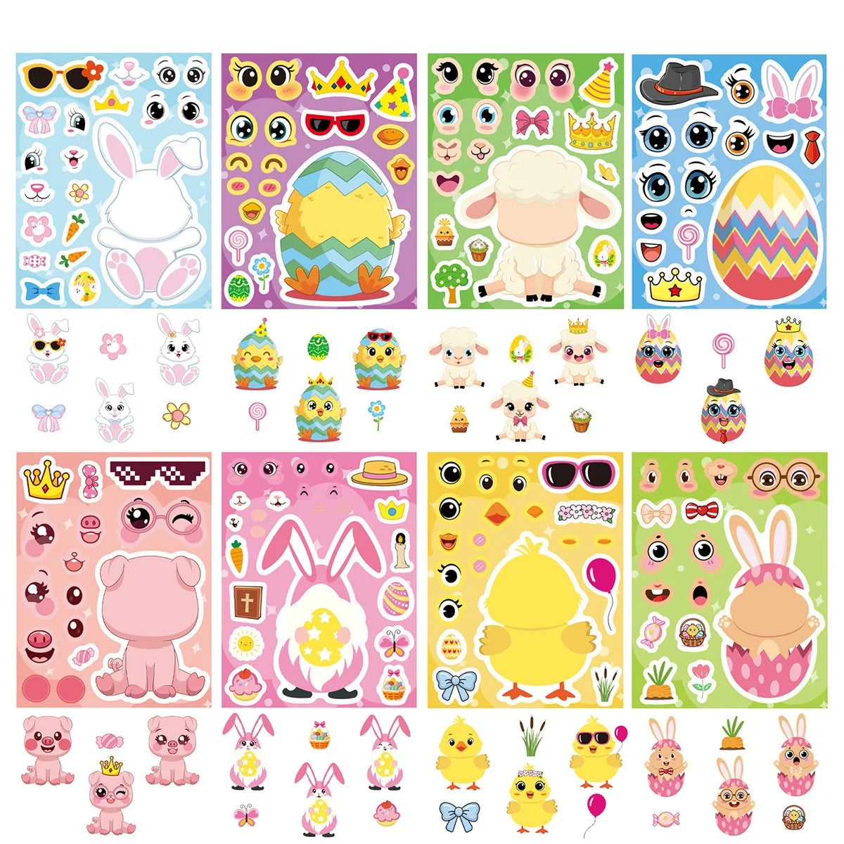 8/16/24PCS Cartoon Easter Animal Easter Egg Rabbit Sheep Puzzle Stickers Wholesale Cute Animal Stickers