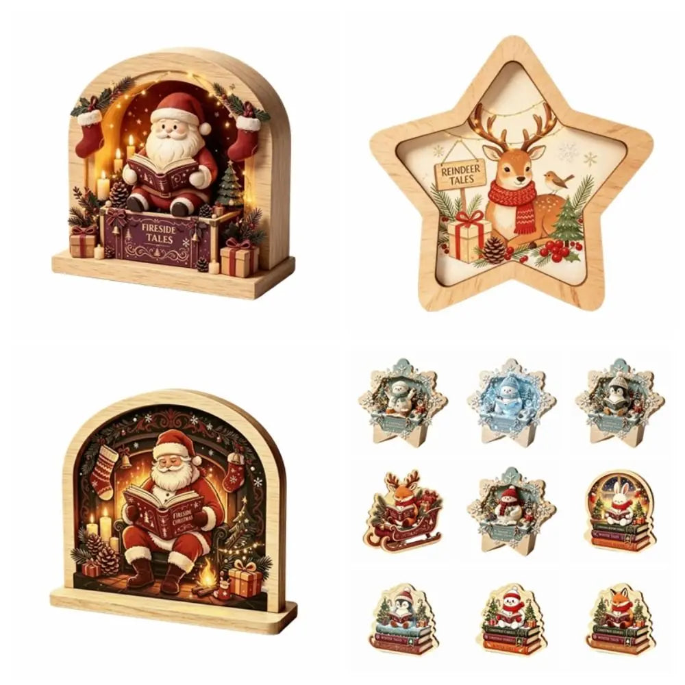 Merry Christmas Wooden Christmas Decoration Star Shape Snowman Deer Home Ornaments Rabbit Santa Claus Wall Decor New Year Gift