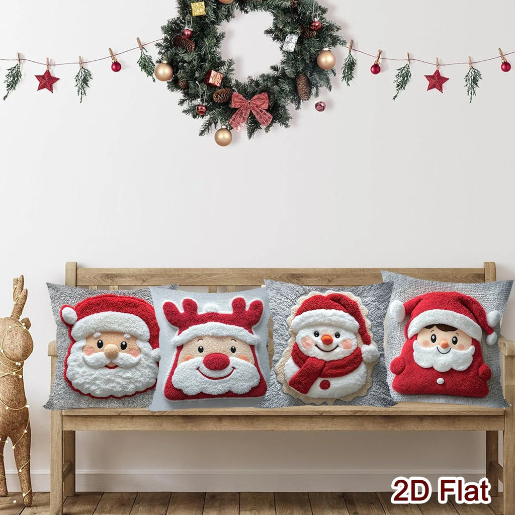 4pcs Merry Christmas 2D Flat Pillowcase Santa Claus Printed Polyester Pillow Cover Family Living Room Sofa Xmas Party Decor