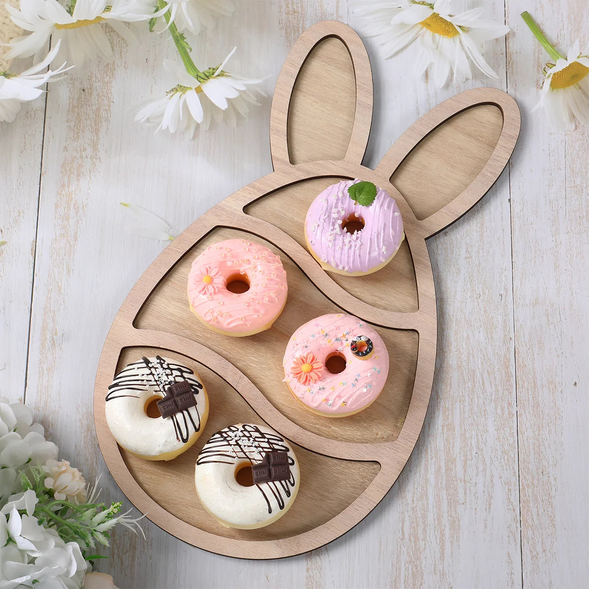 Easter Bunny Egg Wooden Tray Food Plate Fruit Serving Bread Display Wooden Spring Decor  Cake Decor Easter Supplies
