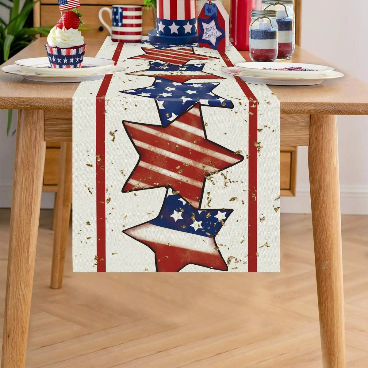 4th of July Table Runner America Flag Stars Stripe Patriotic Table Runner Memorial Day Independence Day Vintage Home Party Decor