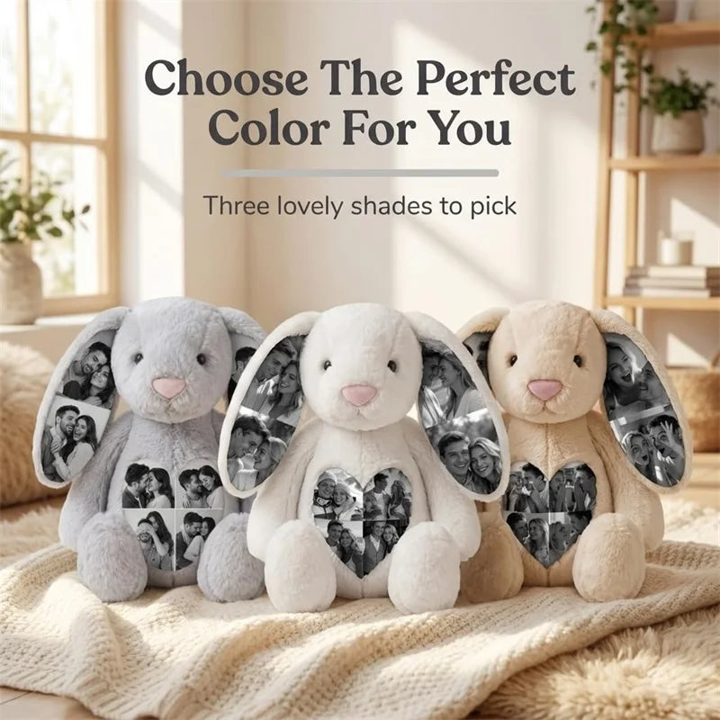 Custom Photo Bunny Plush with Hidden Ear Pictures Personalized Bunny Stuffed Animals Keepsake Gift for Couples Birthday Gifts