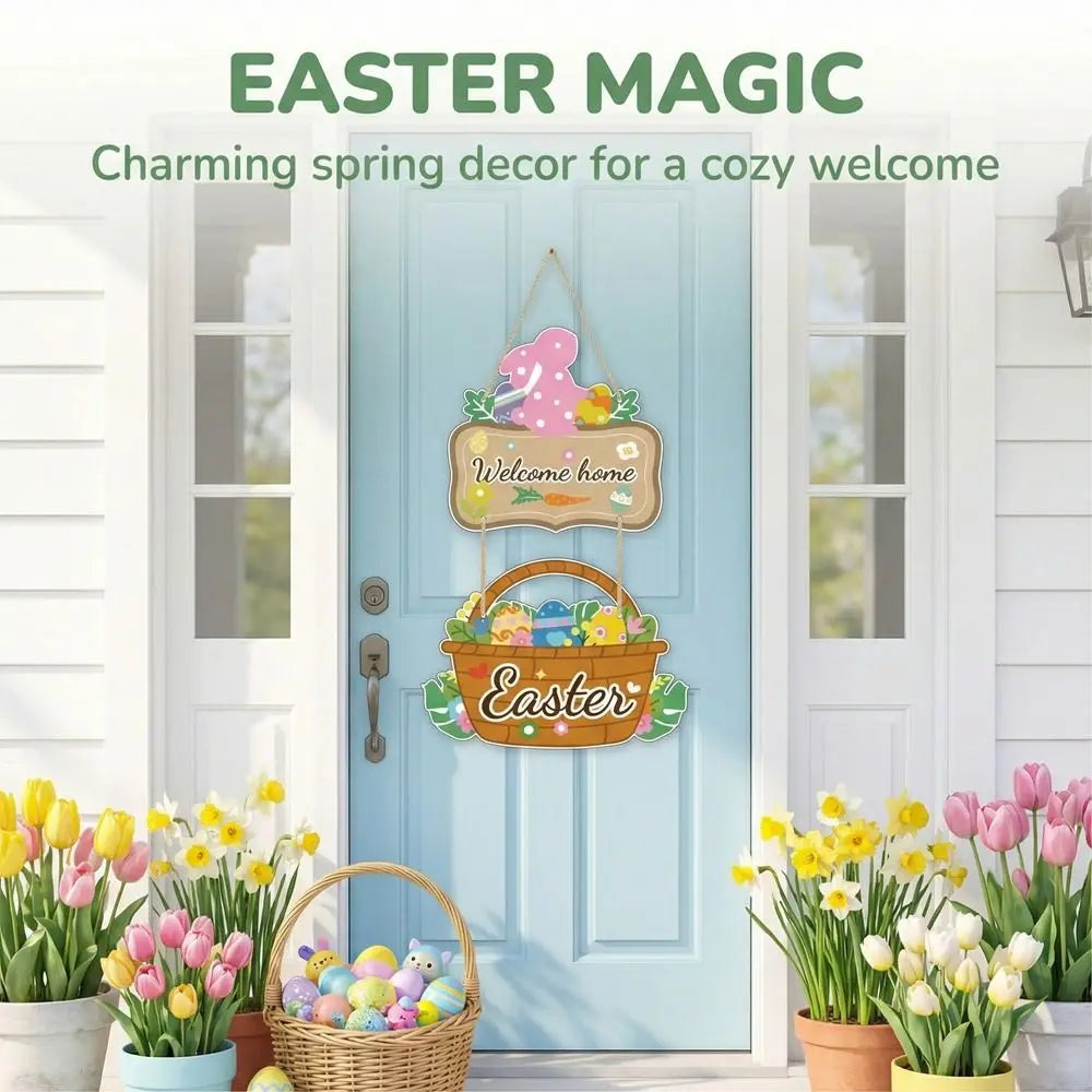 Happy Easter Cartoon Easter Door Hanger Paper Colorful Easter Hanging Ornament Handmade Bunny Egg Decor Wall Decor