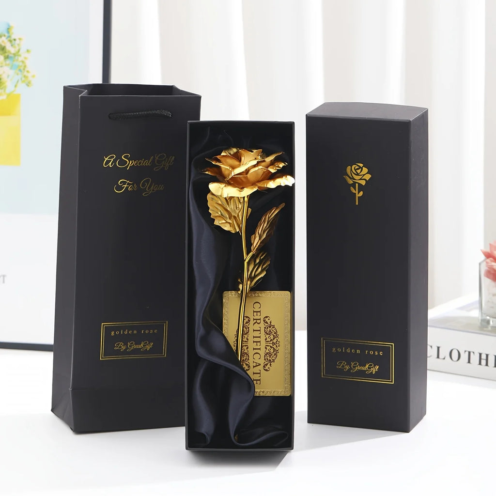Foil Rose Flower with Gift Box & Card Eternal Rose Gifts for Valentine's Day Thanksgiving Mother's Day Party Favors Decors