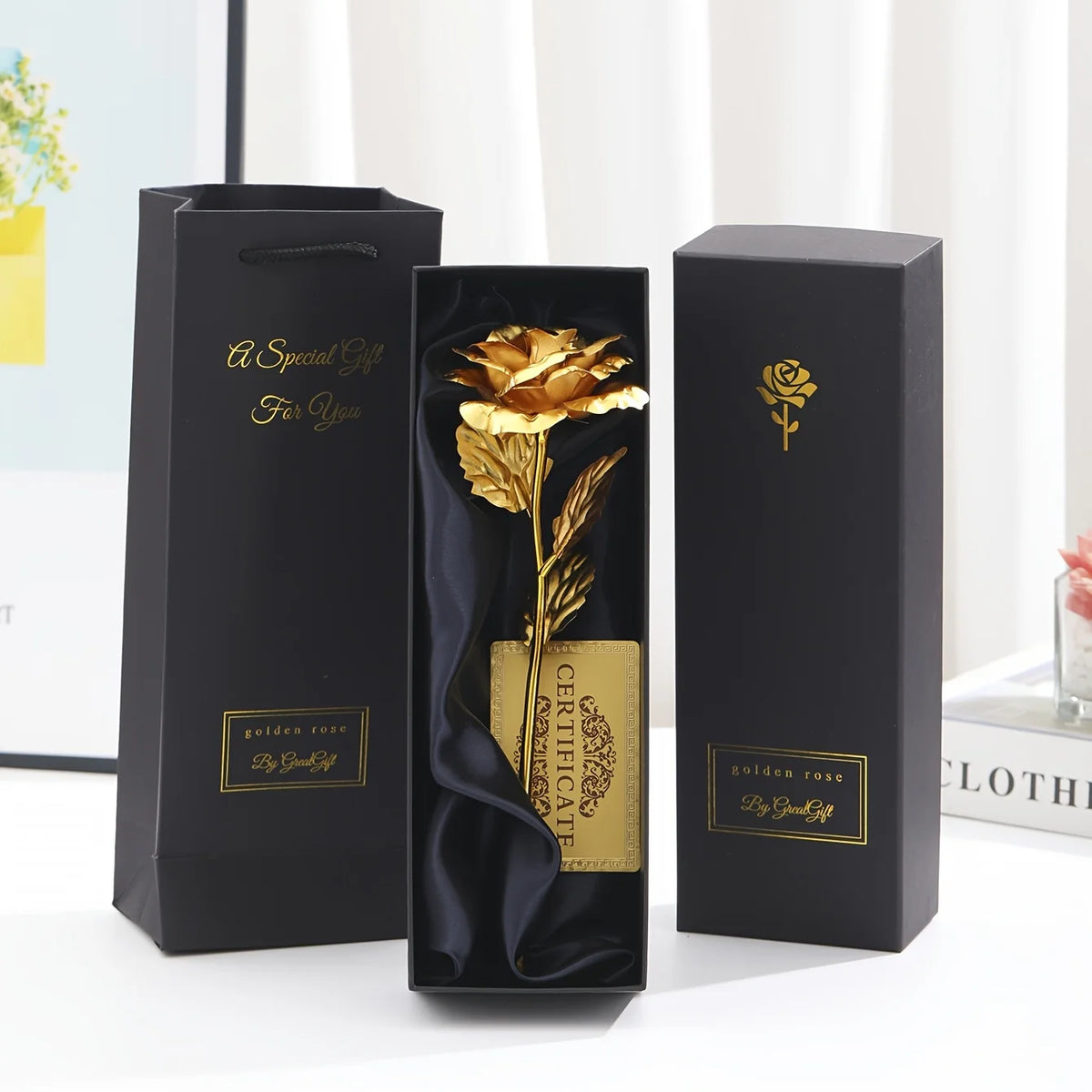 Foil Rose Flower with Gift Box & Card Eternal Rose Gifts for Valentine's Day Thanksgiving Mother's Day Party Favors Decors