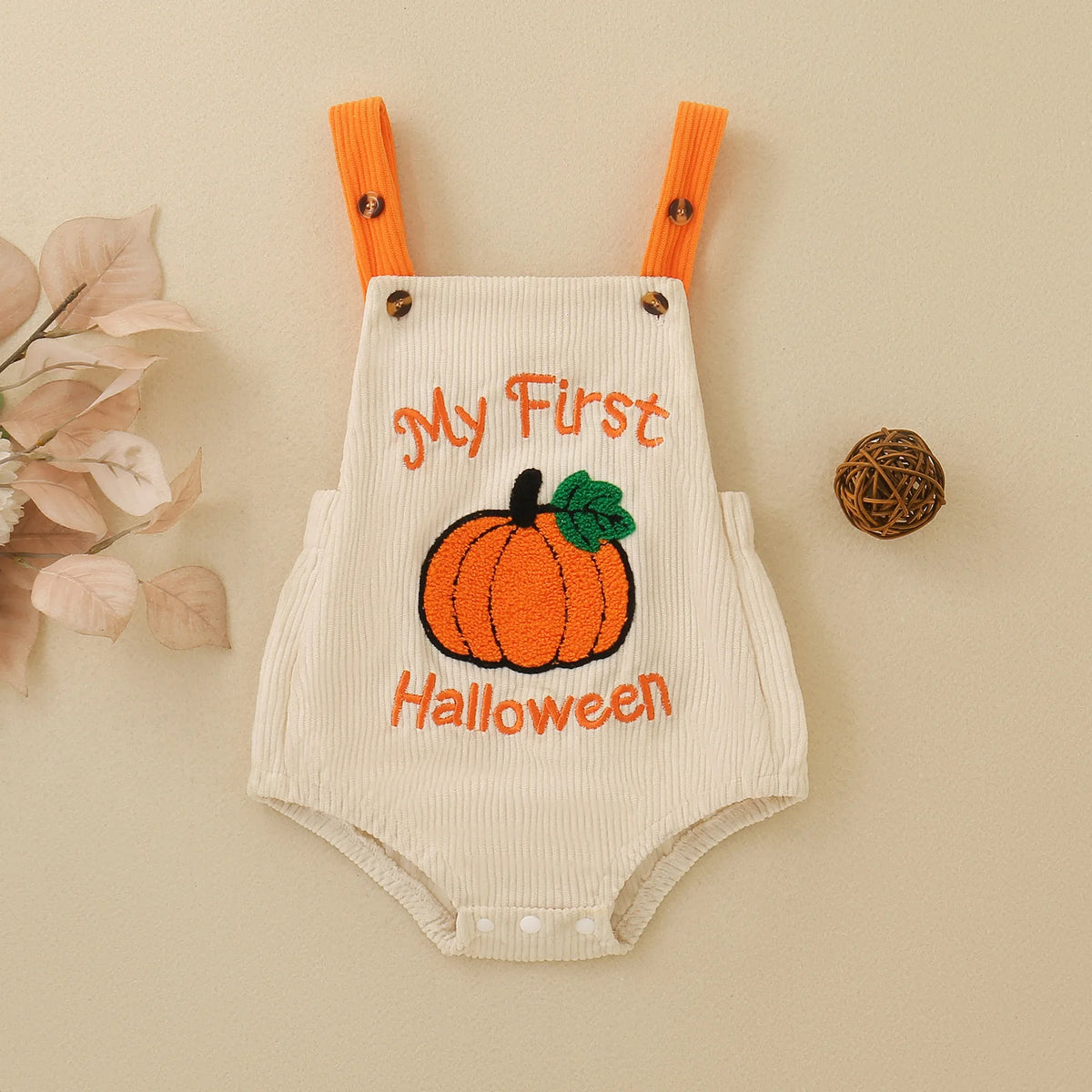 My First Halloween Baby Romper Corduroy Suspender Overalls Newborn Pumpkin Embroidery Bodysuit Infant Halloween Outfit