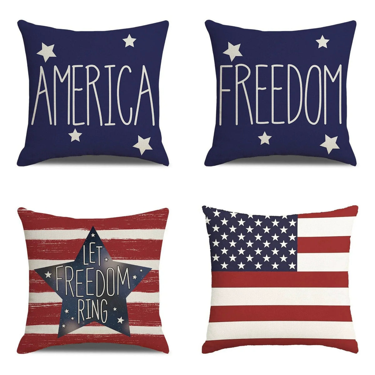 4th of July Pillow Covers 18x18 Set of 4 God Bless America Stars Flower Independence Day Decor Memorial Day Throw Cushion Case