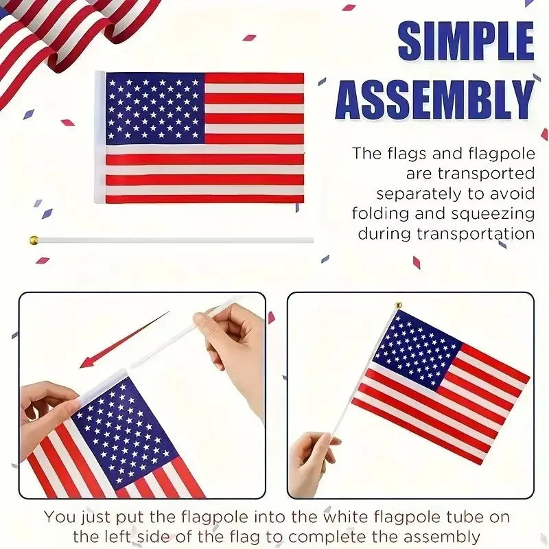 50pcs/20pcs American USA Flags on Sticks for 4th July Decorations, America Small Flags for Memorial Day Independence Day Decor