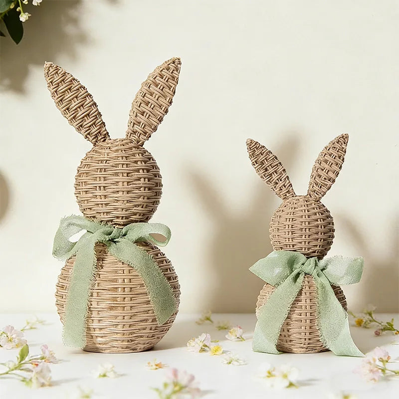 New Creative Easter Imitation Rattan Rabbit Festive Atmosphere Decoration Desktop Ornaments Easter Gifts Spring Home Decoration