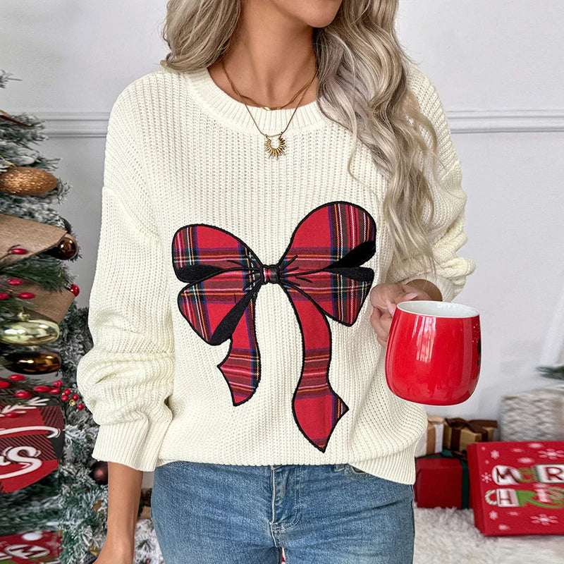 Christmas Sweater Women Casual O Neck Long Sleeve Printed Knitted Sweaters For Women Autumn Winter Jumper Red