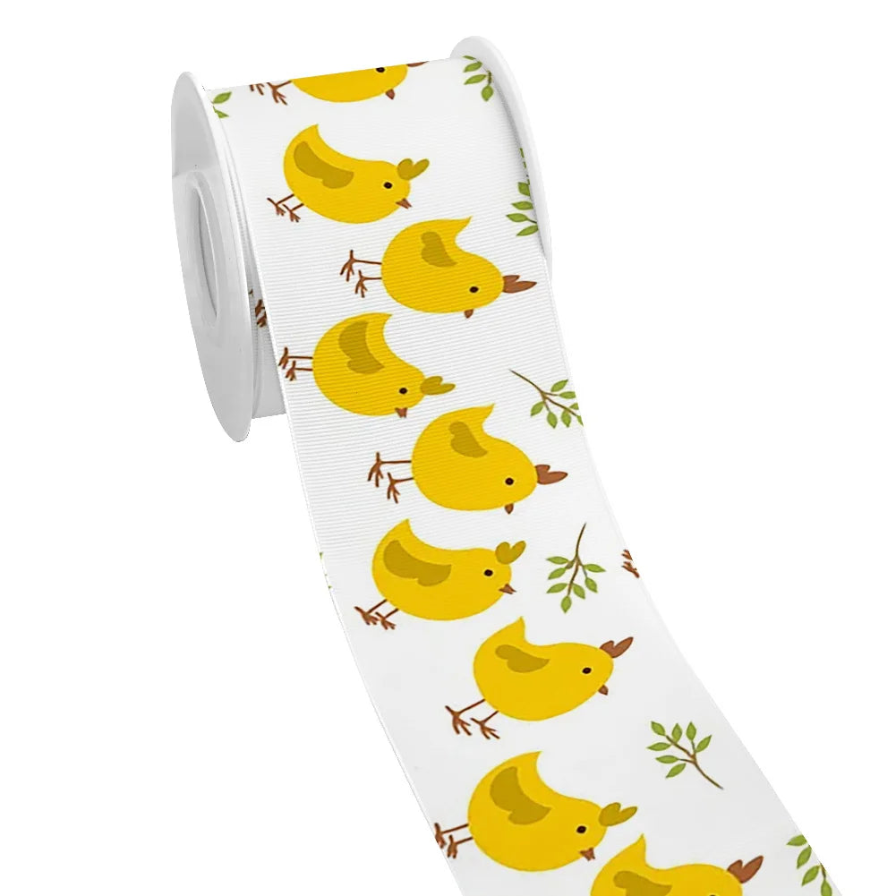 Spring Rabbit Easter Day Chick Cartoon Printed Grosgrain Satin Ribbon for Gift Wrapping Hair Bow Craft Accessory