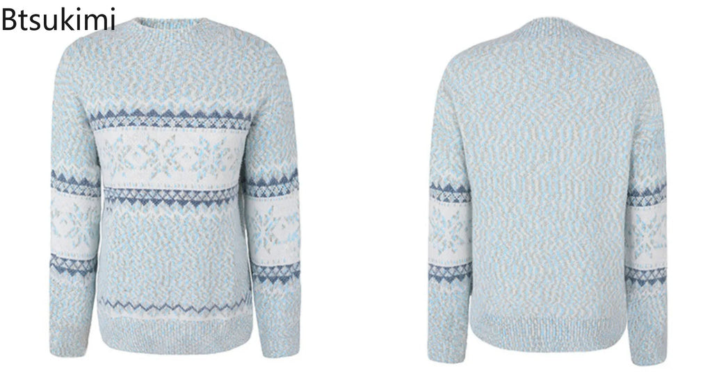 New Trendy Christmas Knitted Long Sleeve Semi High Neck Sweater Women's Snowflake Knitted Top Winter Temperament Casual Pullover