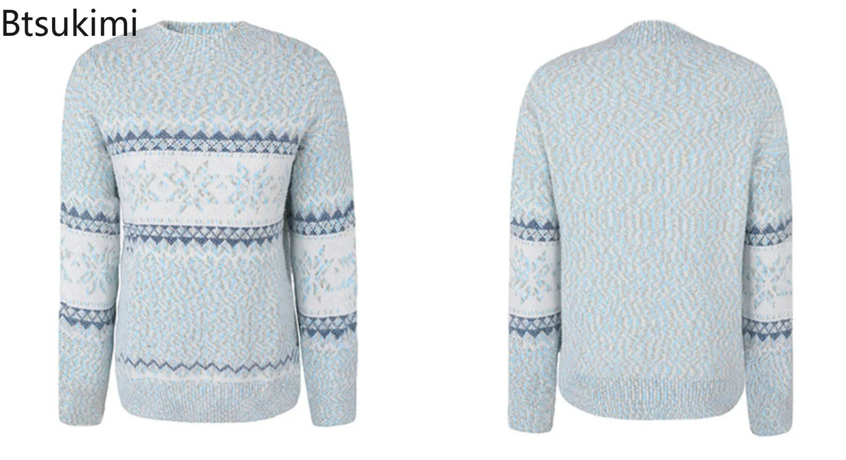 New Trendy Christmas Knitted Long Sleeve Semi High Neck Sweater Women's Snowflake Knitted Top Winter Temperament Casual Pullover