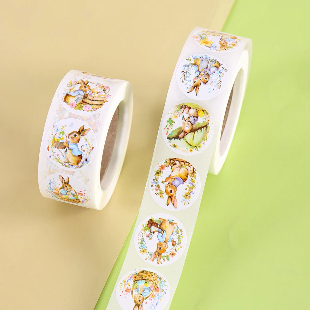 500pcs Easter Rabbits Round Stickers Cartoon Bunny Easter Egg Stickers Label Easter Party Envelope Gift Seal Sticker Label Decal