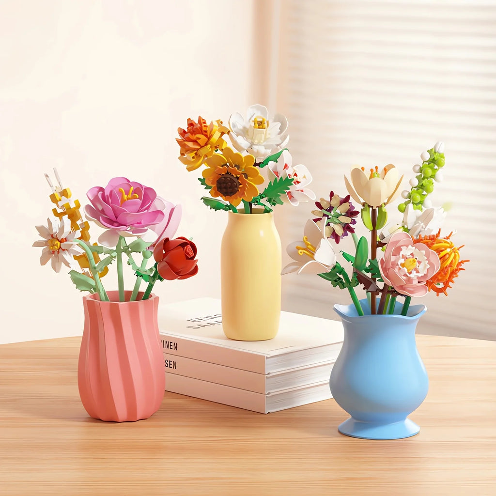 Romantic building block flower decorations, festival gifts, small building block bouquets, handmade bouquets, Valentine's Day