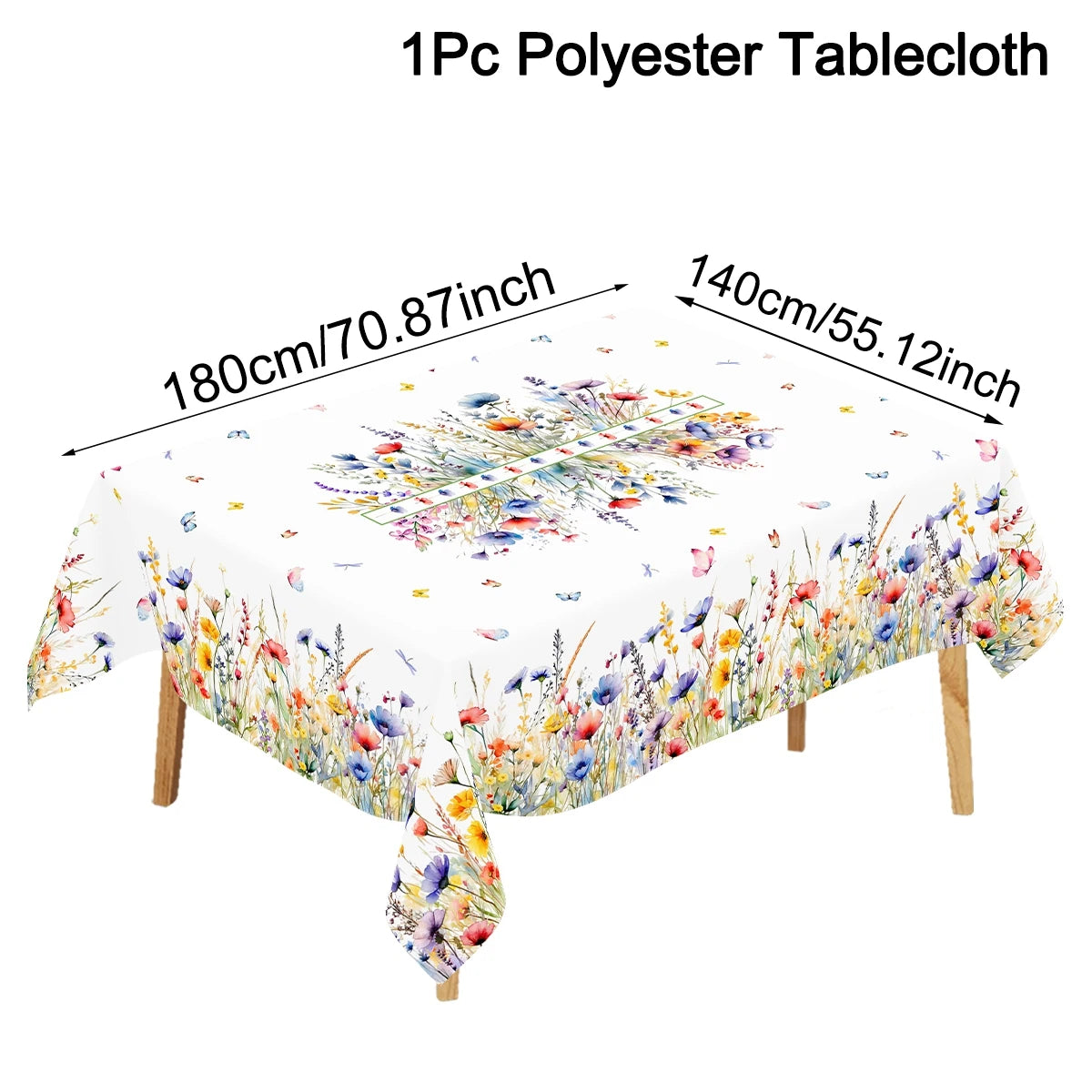 Spring Wildflower Tablecloth Floral Round Table Cover Polyester Table Decor for Easter Birthday Wedding Party Supplies