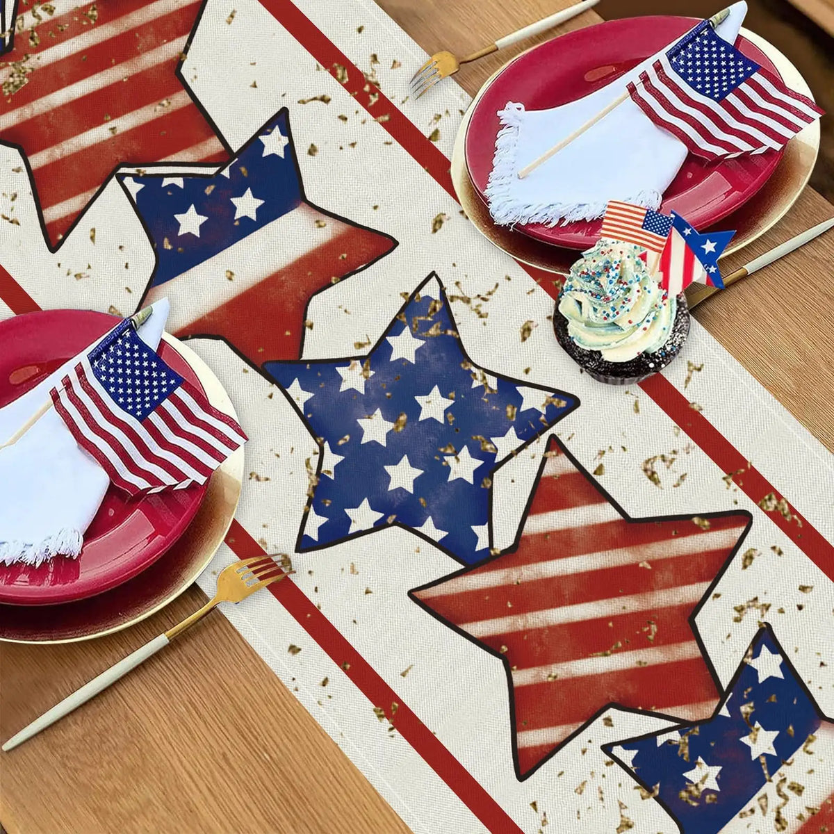 4th of July Table Runner America Flag Stars Stripe Patriotic Table Runner Memorial Day Independence Day Vintage Home Party Decor