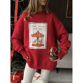 Christmas Sweet Women Oversized Red Crewneck Sweatshirt "From Russia with Love" Carousel Print Retro Festive Holiday Pullover