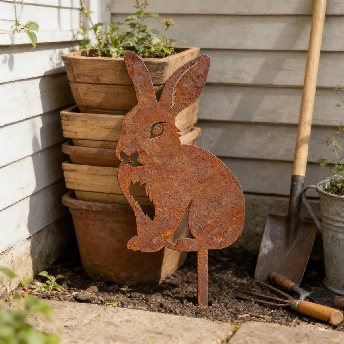 Easter Bunny Metal Art Decor Garden Flower pots Lawn Rabbit Iron Home Outdoor Animal Theme Sculpture Decor Sign