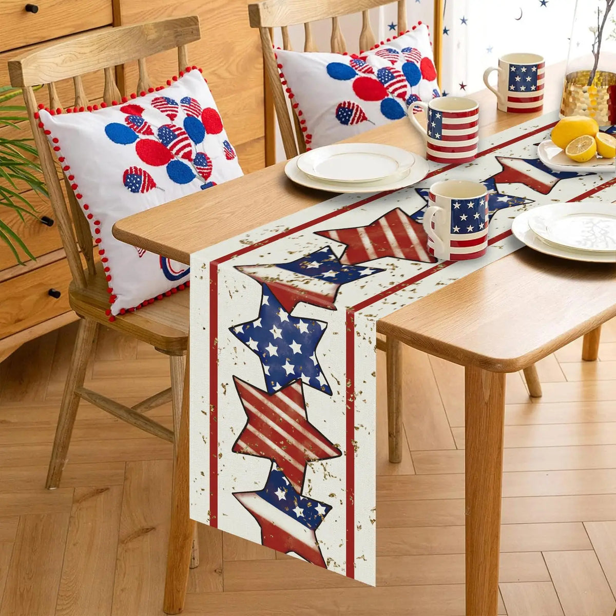 4th of July Table Runner America Flag Stars Stripe Patriotic Table Runner Memorial Day Independence Day Vintage Home Party Decor