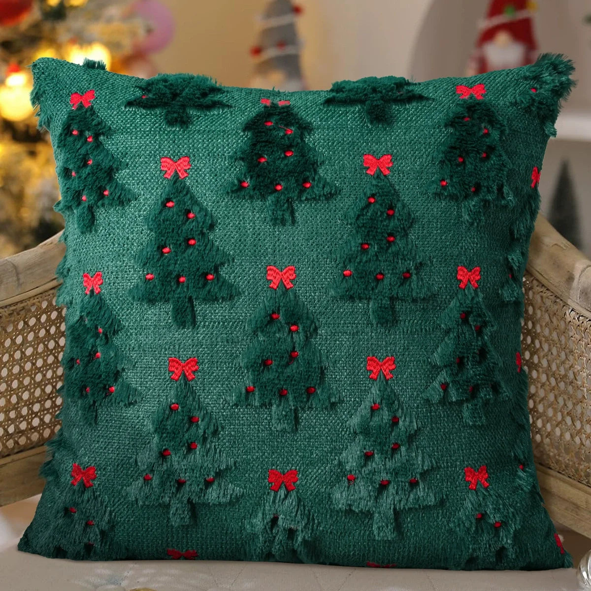 Christmas Throw Pillow Covers Set of 2 Xmas Tree 18x18 Pillow Covers Soft Plush Faux Wool Pillowcases Festival Winter Home Decor