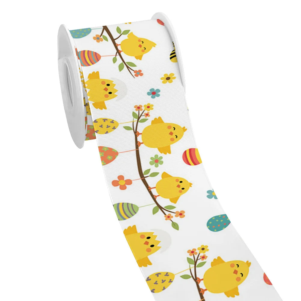Spring Rabbit Easter Day Chick Cartoon Printed Grosgrain Satin Ribbon for Gift Wrapping Hair Bow Craft Accessory