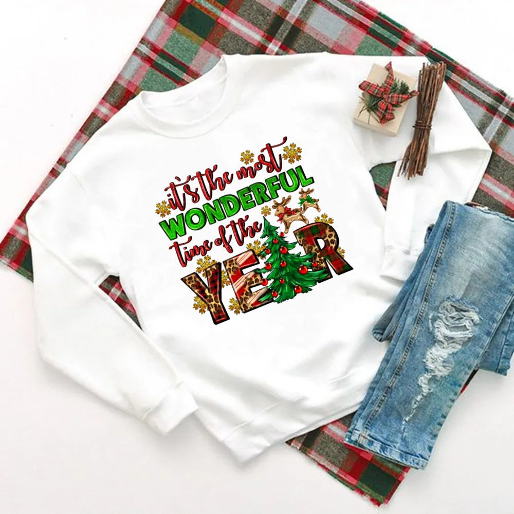 It's The Most Wonderful Time of Year Printed Sweatshirt Women Christmas Party Hoodie Holiday Sweater Girls Xmas Outfit Pullover