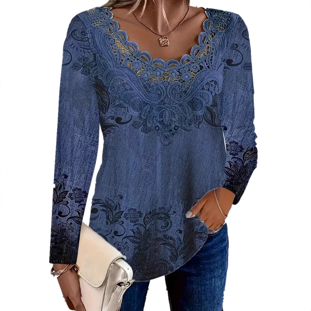 Spring New Elegant Casual Woman T-Shirt Fashion Loose T-Shirt Temperament Long Sleeve Holiday Weekend Female Blouses