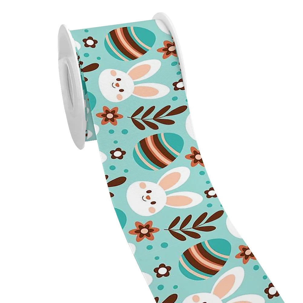 Spring Rabbit Easter Day Chick Cartoon Printed Grosgrain Satin Ribbon for Gift Wrapping Hair Bow Craft Accessory