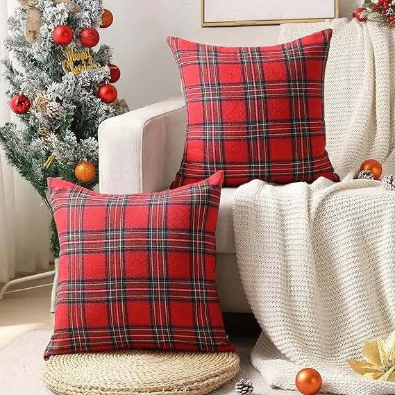 Christmas Plaid Decor Throw Pillow Covers Scottish Tartan Cushion Case for Farmhouse Home Square Pillow Case Cushion Pillowcase
