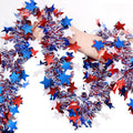 6.5Ft/200cm 4th of July Red White Blue Star Tinsel Garland Memorial Day Patriotic Decoration Independence Day Metallic Decor