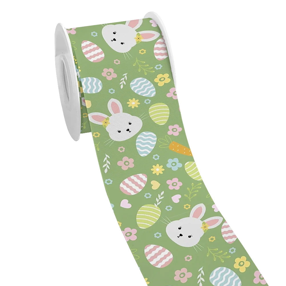 Spring Rabbit Easter Day Chick Cartoon Printed Grosgrain Satin Ribbon for Gift Wrapping Hair Bow Craft Accessory
