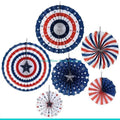 H7BF American Independence Day Paper Fan 6pcs/set Party String Flags for Banner Decor for 4 of July Memorial Day Wall