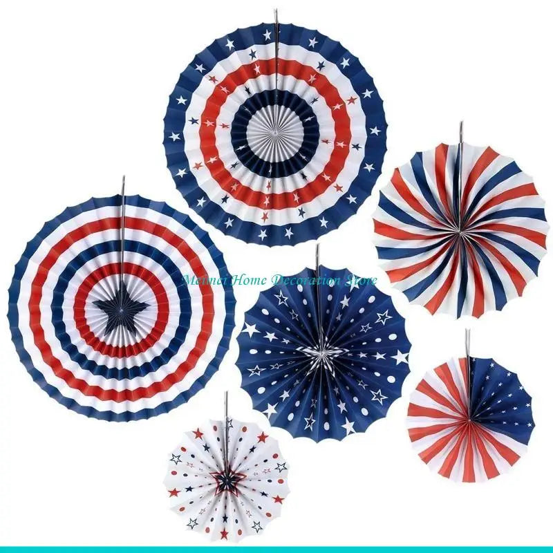 H7BF American Independence Day Paper Fan 6pcs/set Party String Flags for Banner Decor for 4 of July Memorial Day Wall
