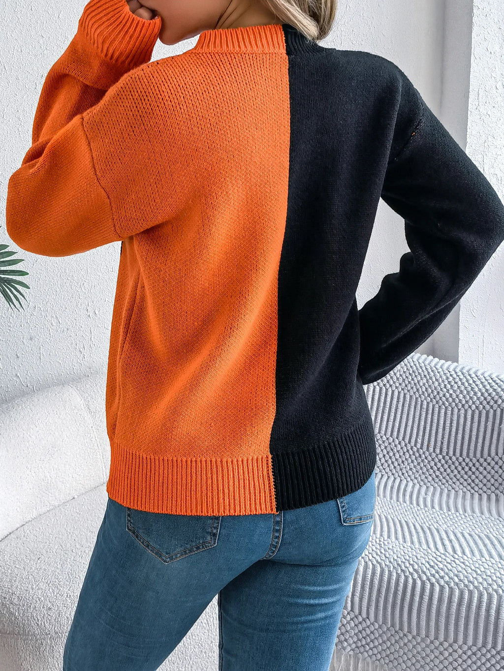 Halloween Women's Contrast Color Pumpkin Pattern Sweaters 2026 Autumn Winter Casual Round Neck Long Sleeve Knitted Pullover