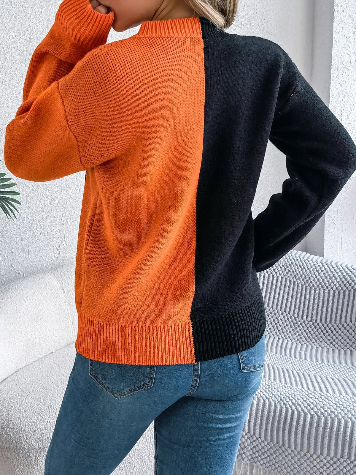 Halloween Women's Contrast Color Pumpkin Pattern Sweaters 2026 Autumn Winter Casual Round Neck Long Sleeve Knitted Pullover
