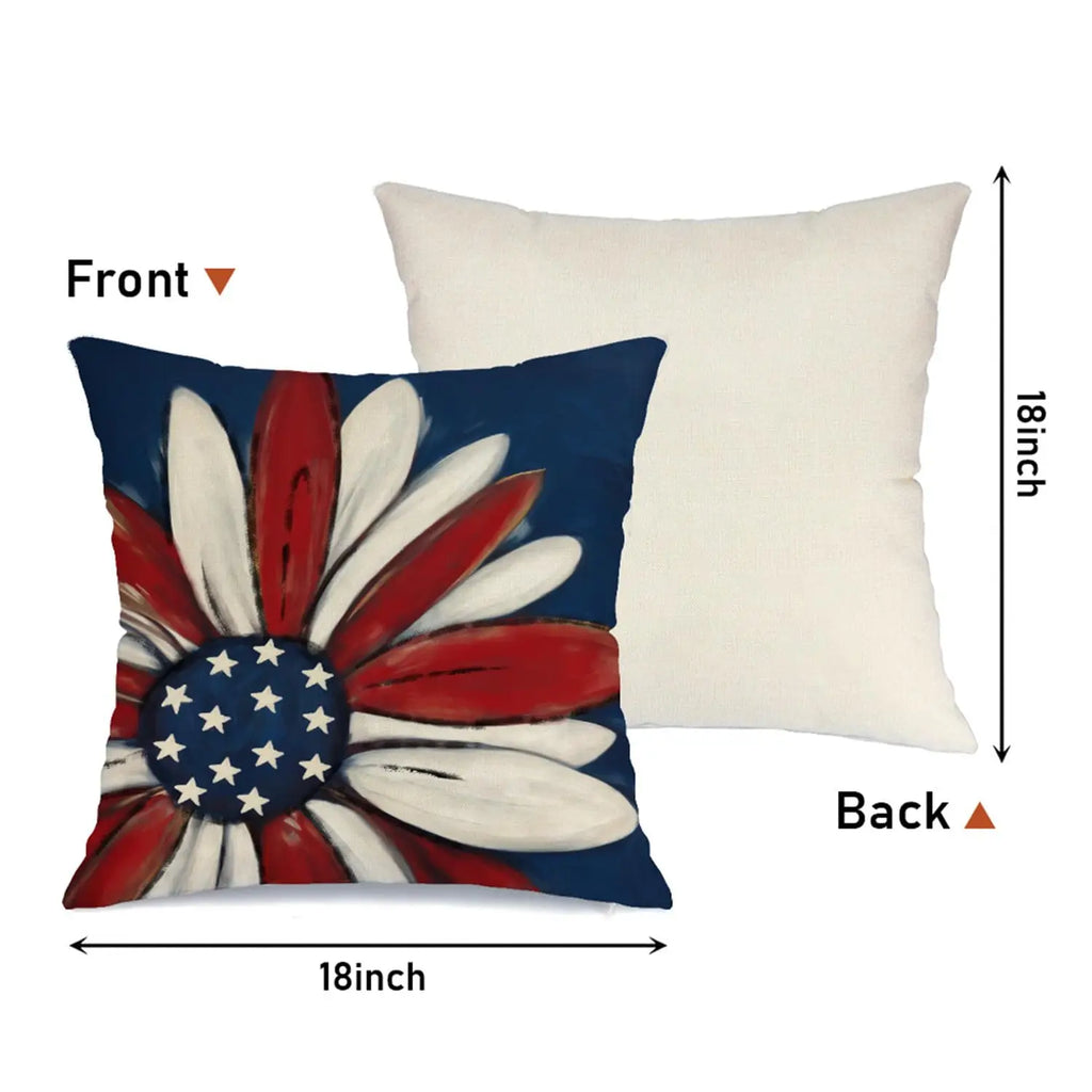 4th of July Pillow Covers 18x18 Set of 4 God Bless America Stars Flower Independence Day Decor Memorial Day Throw Cushion Case