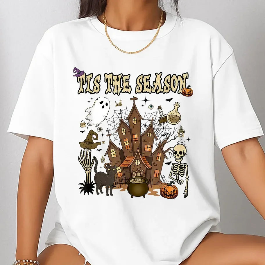 Vintage Halloween Shirt,Tis The Season Retro Ghost Spooky Season Halloween Costume T-Shirt, Y2K Halloween Top