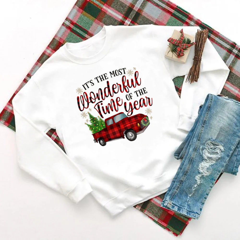 It's The Most Wonderful Time of Year Printed Sweatshirt Women Christmas Party Hoodie Holiday Sweater Girls Xmas Outfit Pullover