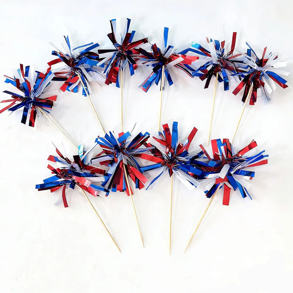 20Pcs Independence Day Theme Sequin Cake Toppers Fruit Forks for 4th of July American National Day Party Cupcake Decoration